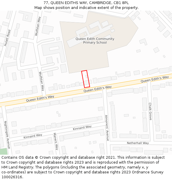 77, QUEEN EDITHS WAY, CAMBRIDGE, CB1 8PL: Location map and indicative extent of plot