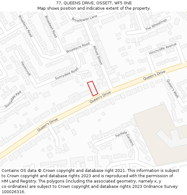 77, QUEENS DRIVE, OSSETT, WF5 0NE: Location map and indicative extent of plot