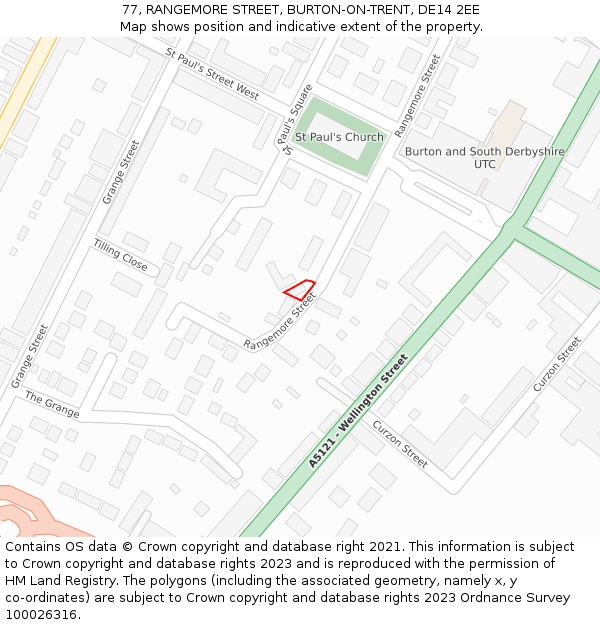 77, RANGEMORE STREET, BURTON-ON-TRENT, DE14 2EE: Location map and indicative extent of plot