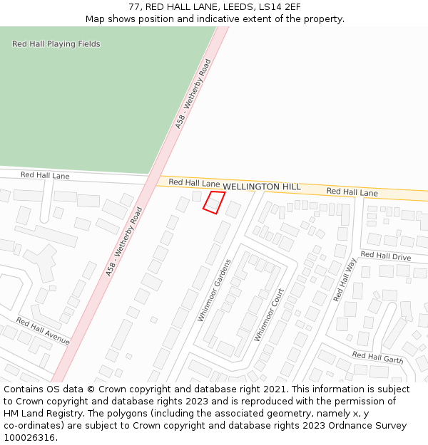 77, RED HALL LANE, LEEDS, LS14 2EF: Location map and indicative extent of plot