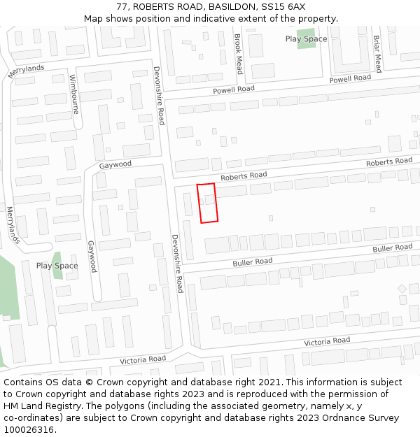 77, ROBERTS ROAD, BASILDON, SS15 6AX: Location map and indicative extent of plot