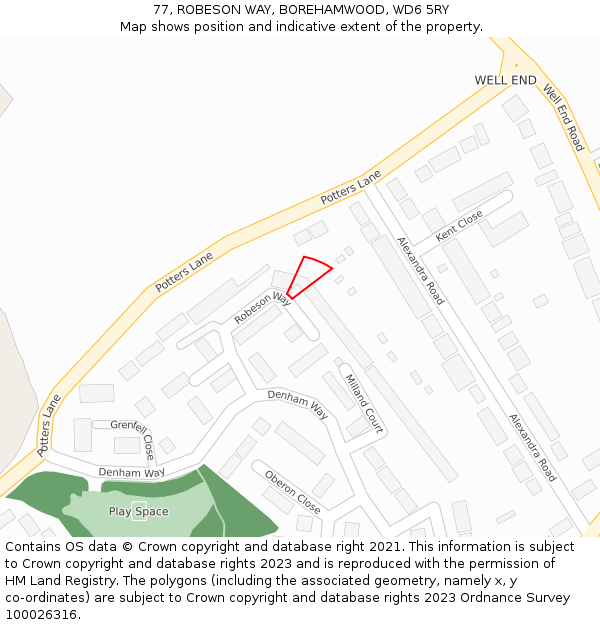77, ROBESON WAY, BOREHAMWOOD, WD6 5RY: Location map and indicative extent of plot