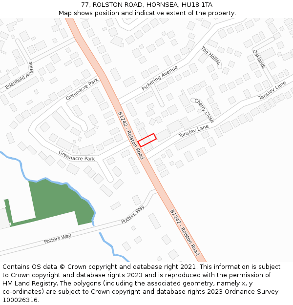 77, ROLSTON ROAD, HORNSEA, HU18 1TA: Location map and indicative extent of plot