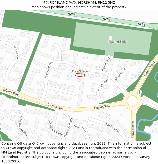 77, ROPELAND WAY, HORSHAM, RH12 5NZ: Location map and indicative extent of plot