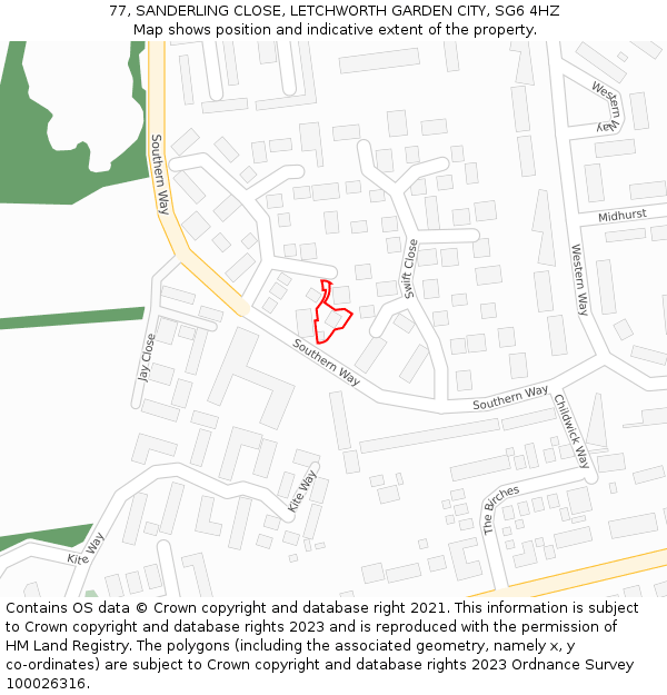 77, SANDERLING CLOSE, LETCHWORTH GARDEN CITY, SG6 4HZ: Location map and indicative extent of plot