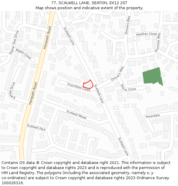 77, SCALWELL LANE, SEATON, EX12 2ST: Location map and indicative extent of plot