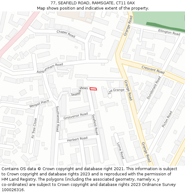 77, SEAFIELD ROAD, RAMSGATE, CT11 0AX: Location map and indicative extent of plot