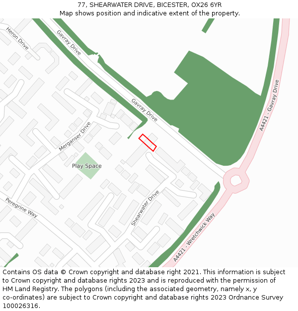 77, SHEARWATER DRIVE, BICESTER, OX26 6YR: Location map and indicative extent of plot