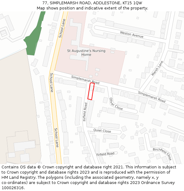 77, SIMPLEMARSH ROAD, ADDLESTONE, KT15 1QW: Location map and indicative extent of plot