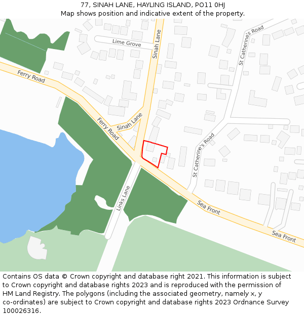 77, SINAH LANE, HAYLING ISLAND, PO11 0HJ: Location map and indicative extent of plot