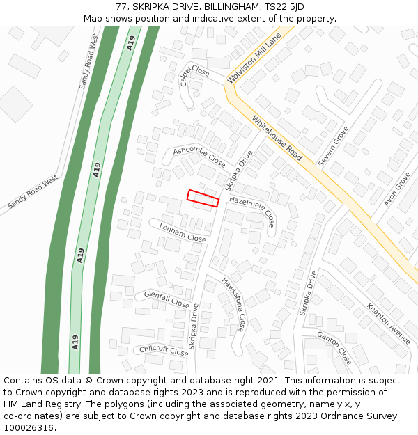 77, SKRIPKA DRIVE, BILLINGHAM, TS22 5JD: Location map and indicative extent of plot