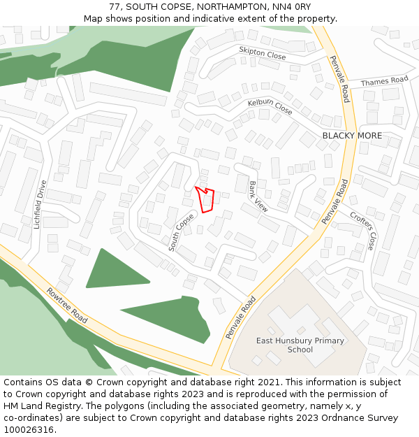 77, SOUTH COPSE, NORTHAMPTON, NN4 0RY: Location map and indicative extent of plot