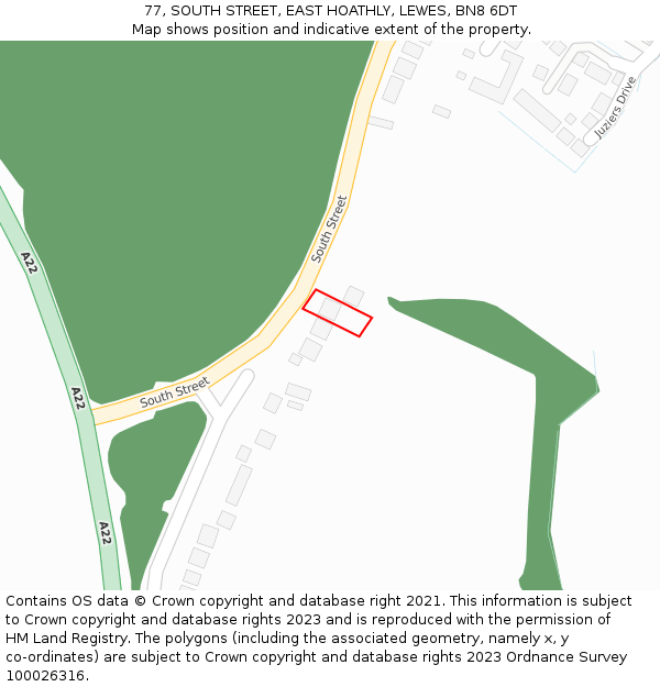 77, SOUTH STREET, EAST HOATHLY, LEWES, BN8 6DT: Location map and indicative extent of plot