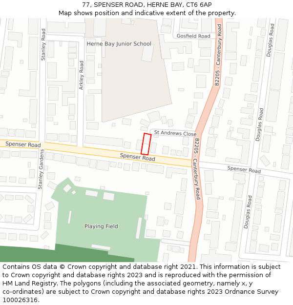 77, SPENSER ROAD, HERNE BAY, CT6 6AP: Location map and indicative extent of plot