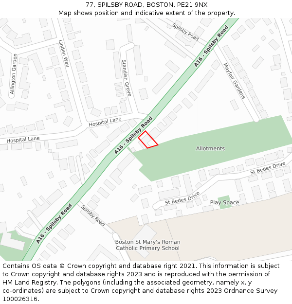 77, SPILSBY ROAD, BOSTON, PE21 9NX: Location map and indicative extent of plot