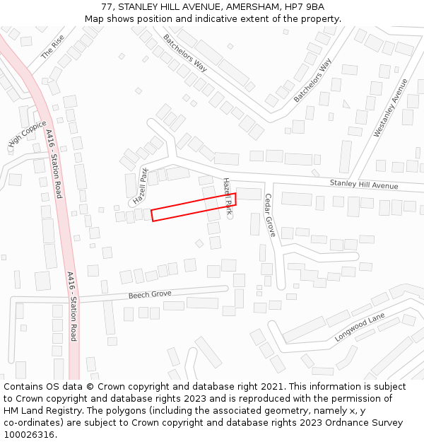 77, STANLEY HILL AVENUE, AMERSHAM, HP7 9BA: Location map and indicative extent of plot