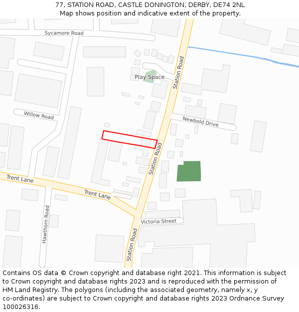 77, STATION ROAD, CASTLE DONINGTON, DERBY, DE74 2NL: Location map and indicative extent of plot