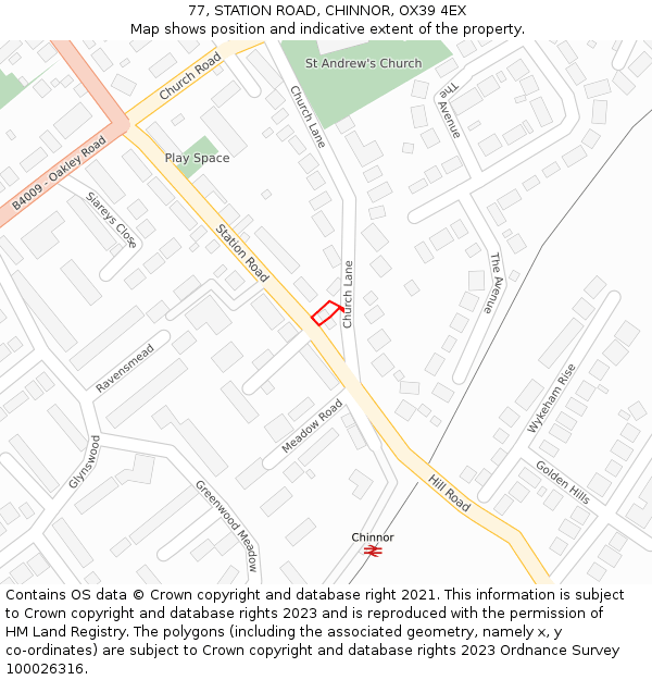 77, STATION ROAD, CHINNOR, OX39 4EX: Location map and indicative extent of plot