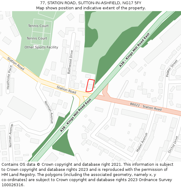 77, STATION ROAD, SUTTON-IN-ASHFIELD, NG17 5FY: Location map and indicative extent of plot