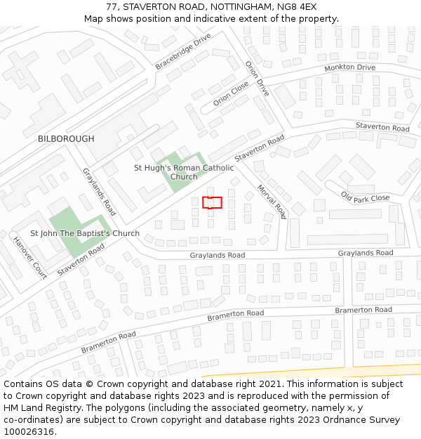 77, STAVERTON ROAD, NOTTINGHAM, NG8 4EX: Location map and indicative extent of plot