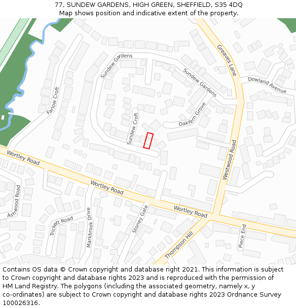 77, SUNDEW GARDENS, HIGH GREEN, SHEFFIELD, S35 4DQ: Location map and indicative extent of plot