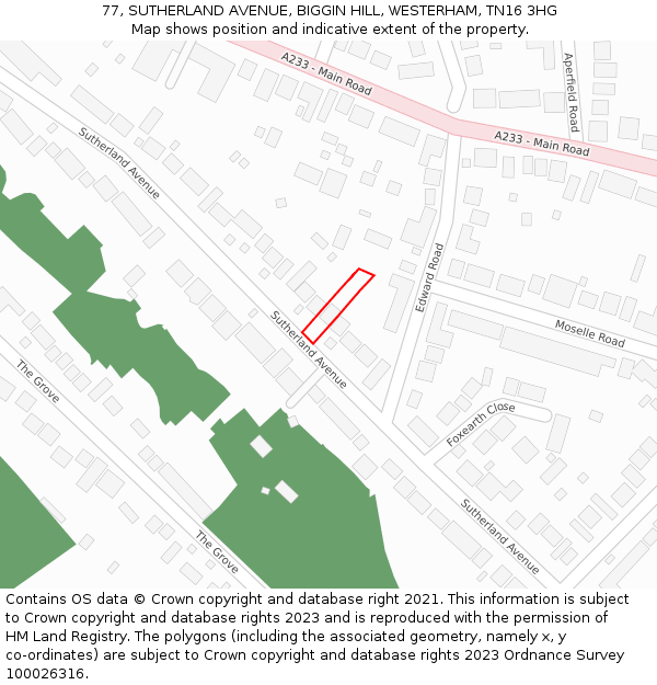 77, SUTHERLAND AVENUE, BIGGIN HILL, WESTERHAM, TN16 3HG: Location map and indicative extent of plot