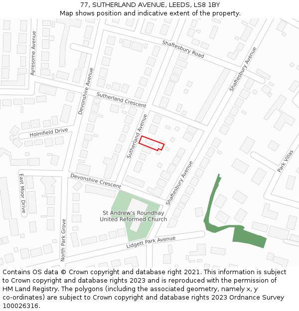 77, SUTHERLAND AVENUE, LEEDS, LS8 1BY: Location map and indicative extent of plot