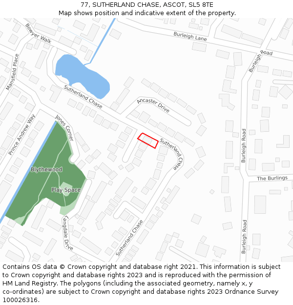 77, SUTHERLAND CHASE, ASCOT, SL5 8TE: Location map and indicative extent of plot