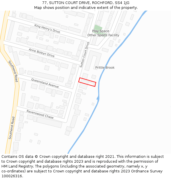 77, SUTTON COURT DRIVE, ROCHFORD, SS4 1JG: Location map and indicative extent of plot