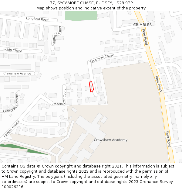 77, SYCAMORE CHASE, PUDSEY, LS28 9BP: Location map and indicative extent of plot