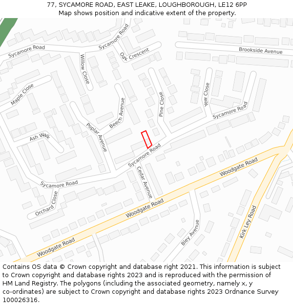 77, SYCAMORE ROAD, EAST LEAKE, LOUGHBOROUGH, LE12 6PP: Location map and indicative extent of plot