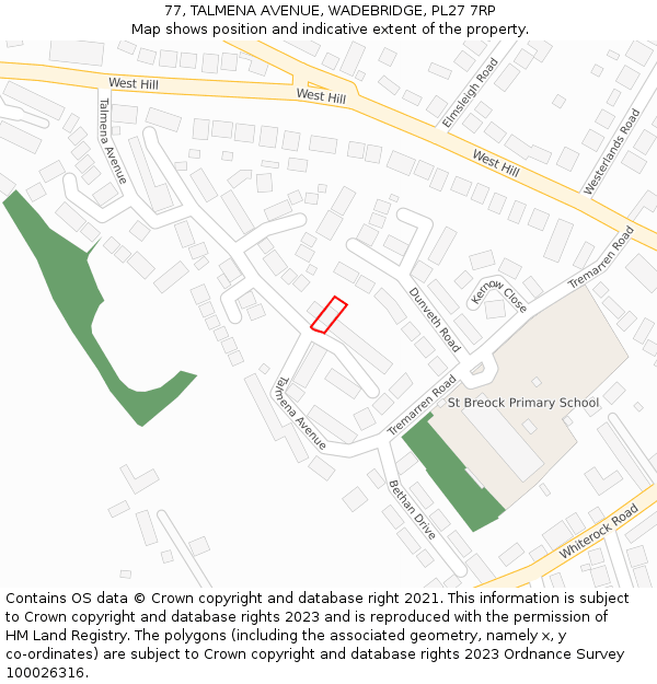 77, TALMENA AVENUE, WADEBRIDGE, PL27 7RP: Location map and indicative extent of plot