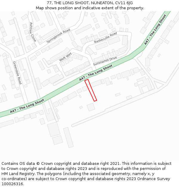 77, THE LONG SHOOT, NUNEATON, CV11 6JG: Location map and indicative extent of plot