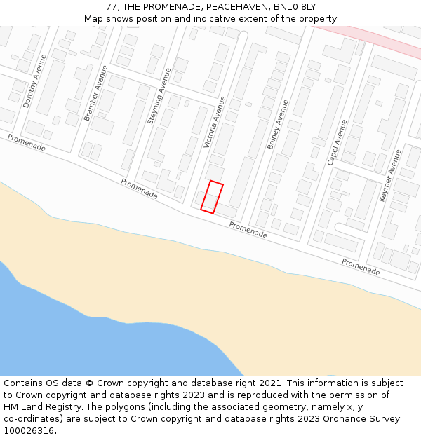 77, THE PROMENADE, PEACEHAVEN, BN10 8LY: Location map and indicative extent of plot