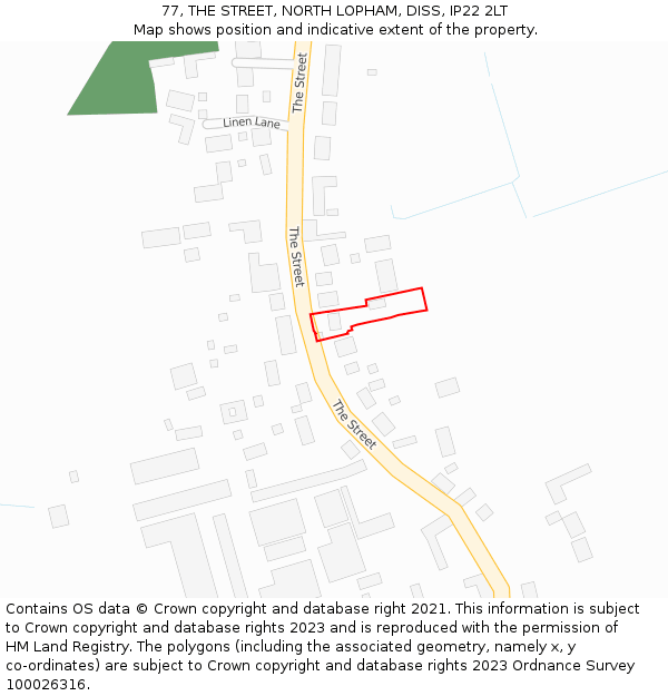 77, THE STREET, NORTH LOPHAM, DISS, IP22 2LT: Location map and indicative extent of plot