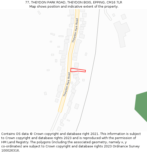 77, THEYDON PARK ROAD, THEYDON BOIS, EPPING, CM16 7LR: Location map and indicative extent of plot