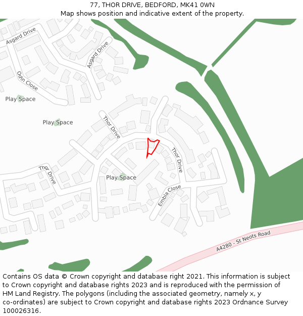 77, THOR DRIVE, BEDFORD, MK41 0WN: Location map and indicative extent of plot
