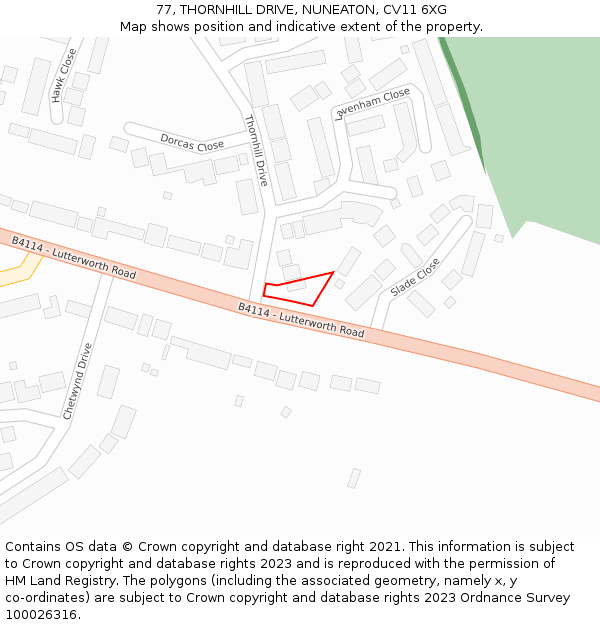 77, THORNHILL DRIVE, NUNEATON, CV11 6XG: Location map and indicative extent of plot