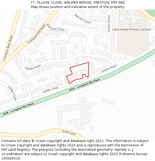 77, TILLAGE CLOSE, WALMER BRIDGE, PRESTON, PR4 5BZ: Location map and indicative extent of plot