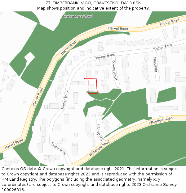 77, TIMBERBANK, VIGO, GRAVESEND, DA13 0SN: Location map and indicative extent of plot