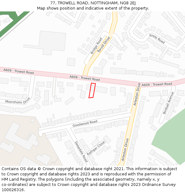 77, TROWELL ROAD, NOTTINGHAM, NG8 2EJ: Location map and indicative extent of plot