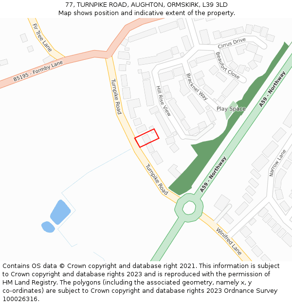 77, TURNPIKE ROAD, AUGHTON, ORMSKIRK, L39 3LD: Location map and indicative extent of plot