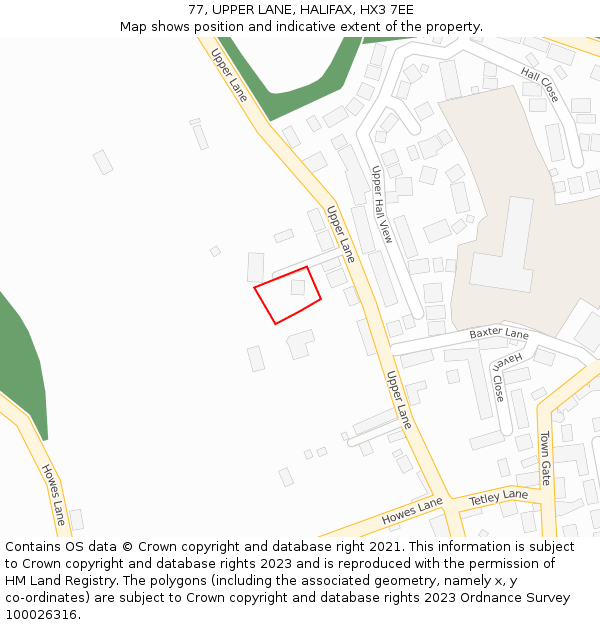 77, UPPER LANE, HALIFAX, HX3 7EE: Location map and indicative extent of plot