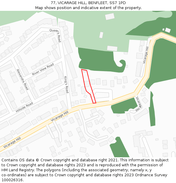 77, VICARAGE HILL, BENFLEET, SS7 1PD: Location map and indicative extent of plot