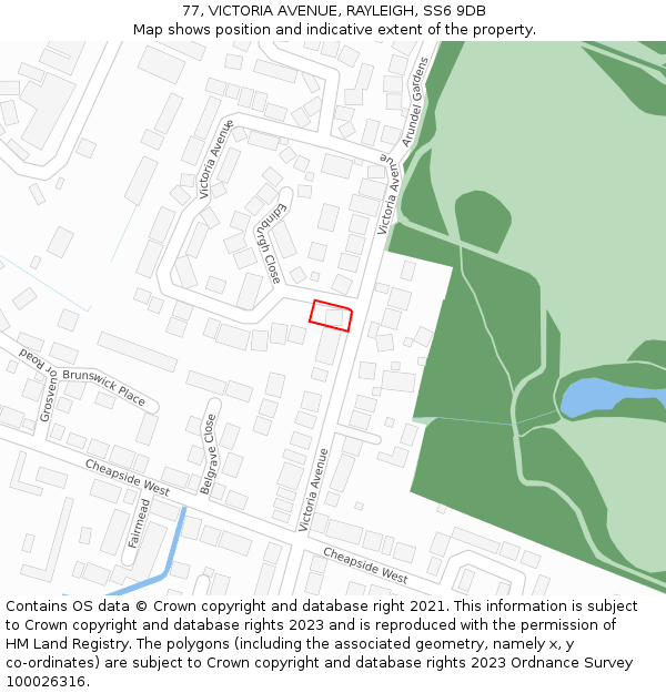 77, VICTORIA AVENUE, RAYLEIGH, SS6 9DB: Location map and indicative extent of plot