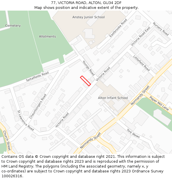 77, VICTORIA ROAD, ALTON, GU34 2DF: Location map and indicative extent of plot
