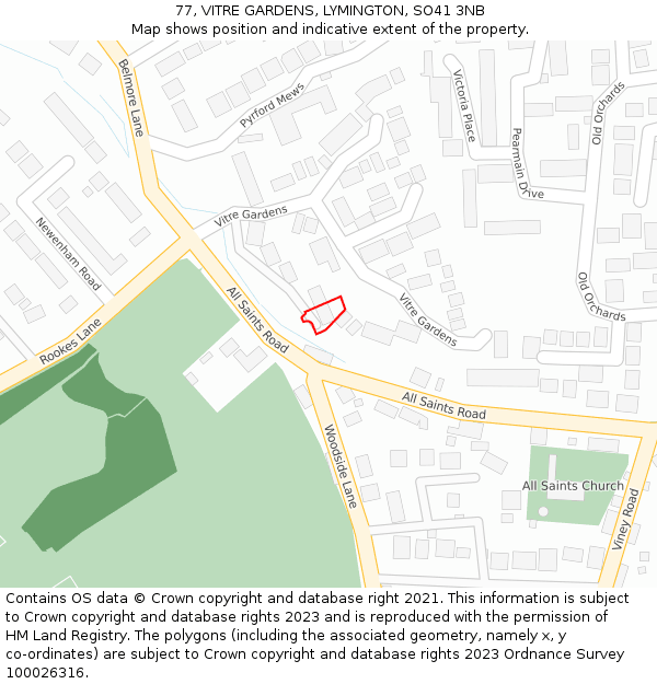 77, VITRE GARDENS, LYMINGTON, SO41 3NB: Location map and indicative extent of plot