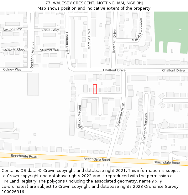 77, WALESBY CRESCENT, NOTTINGHAM, NG8 3NJ: Location map and indicative extent of plot