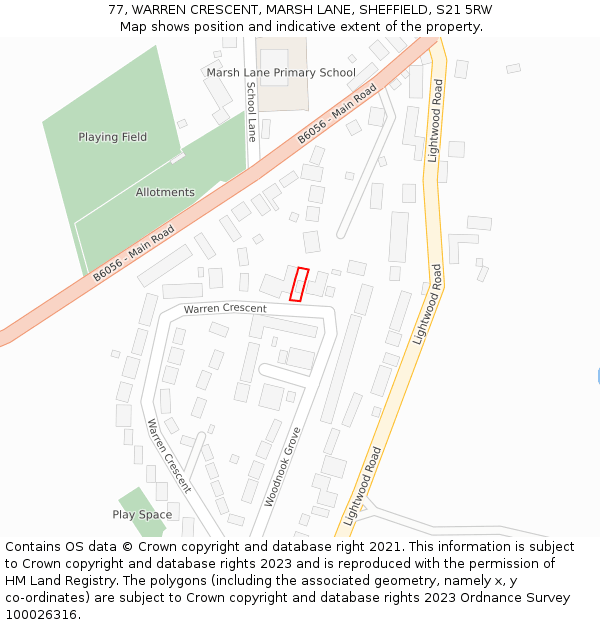 77, WARREN CRESCENT, MARSH LANE, SHEFFIELD, S21 5RW: Location map and indicative extent of plot