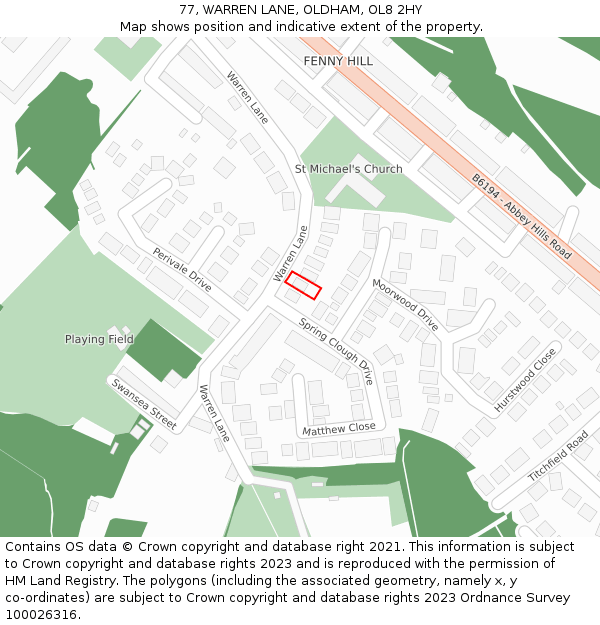 77, WARREN LANE, OLDHAM, OL8 2HY: Location map and indicative extent of plot